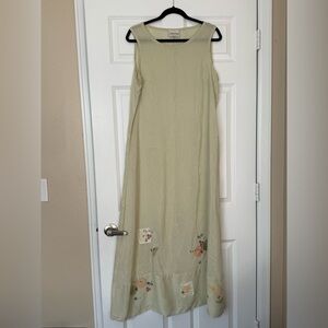 Staley Gretzinger Silk Hemp Maxi Dress Boho Artsy Laganlook Large Hand Painted